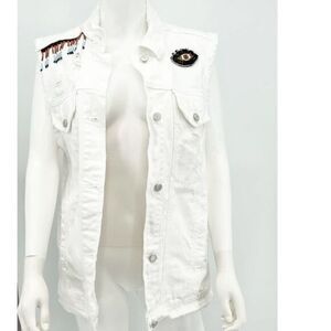BDG Oversized Denim White Jacket Vest Evil Eye SMALL
